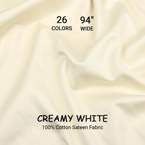 Tela de cama de satén de algodón color blanco crema liso – 239 cm de ancho, satén turco, se corta a medida por metro