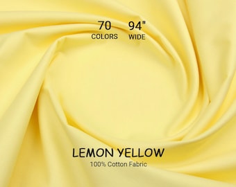Tissu de literie en coton uni jaune citron - 94 po. de large, coton turc, par mètre / mètre