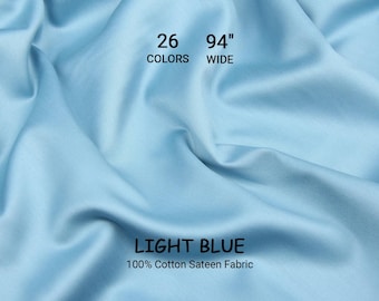 Solid Light Blue Cotton Sateen Bedding Fabric – 94" Wide Turkish Sateen, By The Yard / Meter