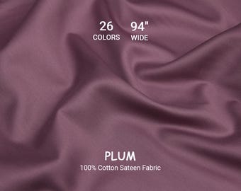 Solid Plum Cotton Sateen Bedding Fabric – 94" Wide Purple Turkish Sateen, By The Yard / Meter