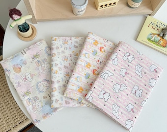 Pink Puppy Print Cotton Fabric, Soft Korean Style Pastel for Quilting