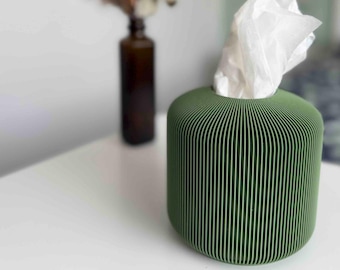 Fine Ribbed Round Tissue Box | Minimalist Pod Tissue Holder | Refillable Home Decor