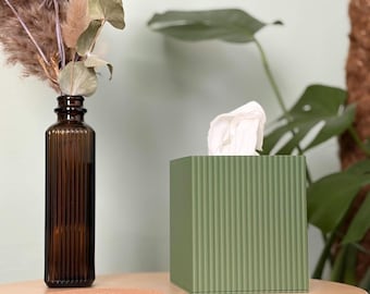 Square Tissue Box | Minimal Ribbed Tissue Holder | Modern Desk & Bathroom Storage | Refillable