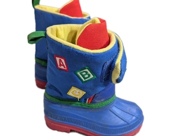 Vintage Gesundtex Schnee Stiefel Kleinkind Gr. 5 Mädchen Jungen Blau Buchstaben ABCs