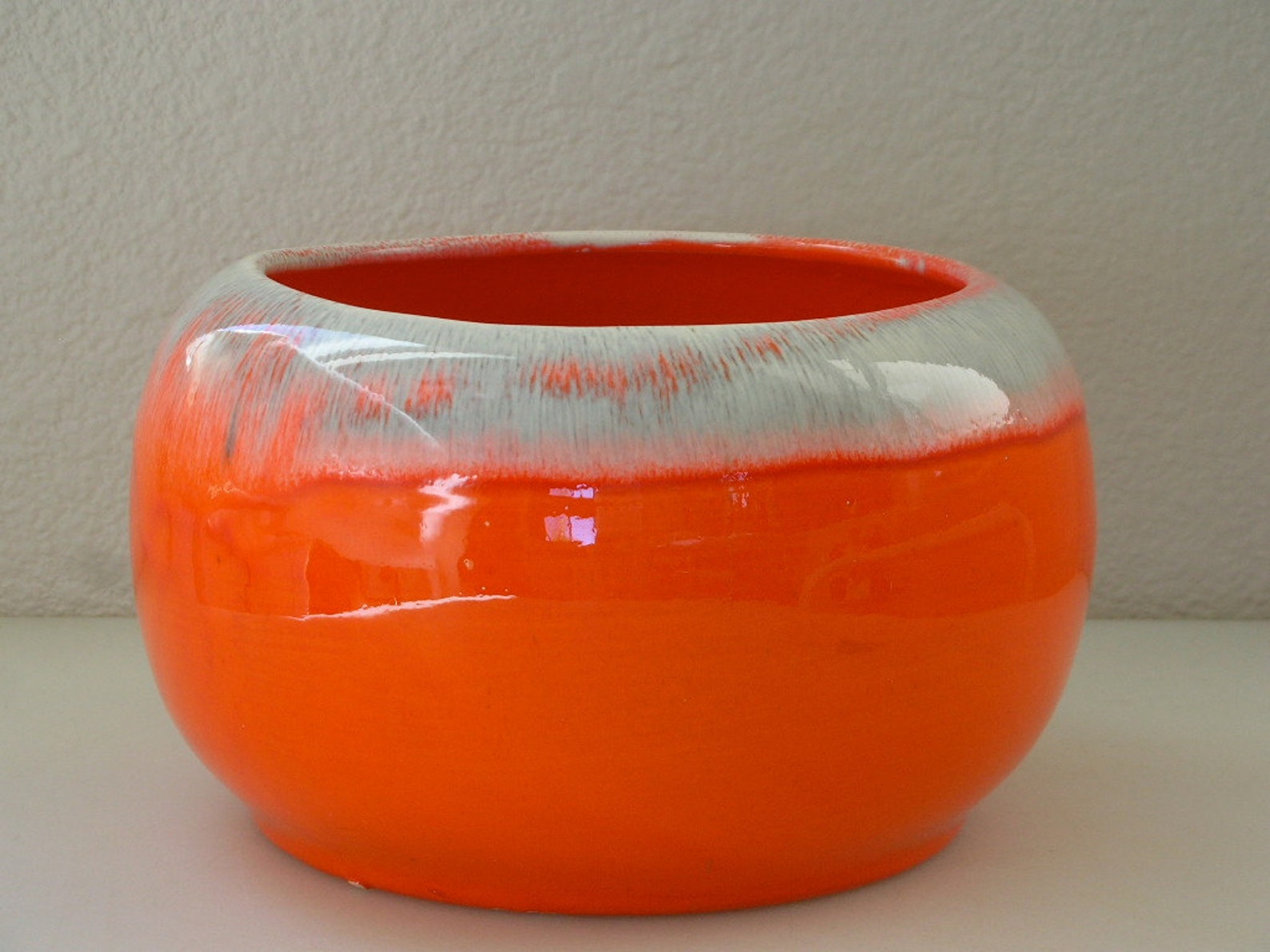Orange Planter Jenkins Ceramics Flower Pot Drip Glaze MOD Etsy