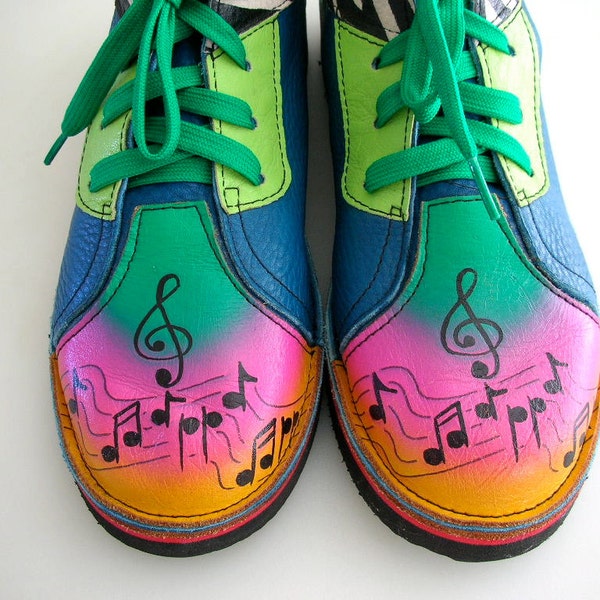 Reserved Suzanne Womens Hand Painted Boots OOAK Musical Notes Soletech Leather Shoes Laceup Zebra print from The Back part of the Basement