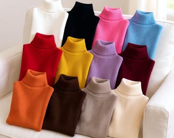 High Neck Ribbed Knit Sweater Women Long Sleeve Slim Fitted Pullover Soft Stretch Fall Top