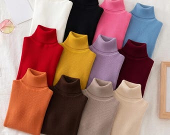 Women’s Ribbed Turtleneck Sweater Slim Fit High Neck Knit Pullover Soft Long Sleeve Top One Size