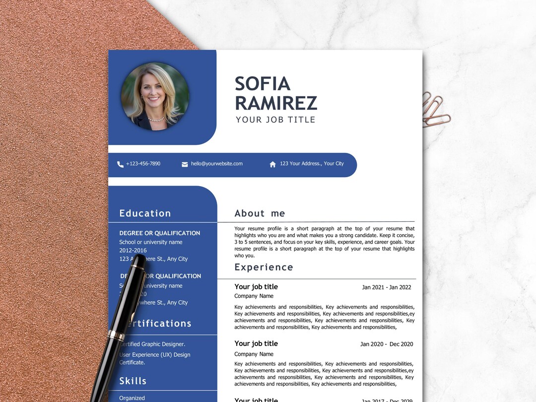 Modern Resume Template | Professional CV Design | 1 & 2 Page Editable ...