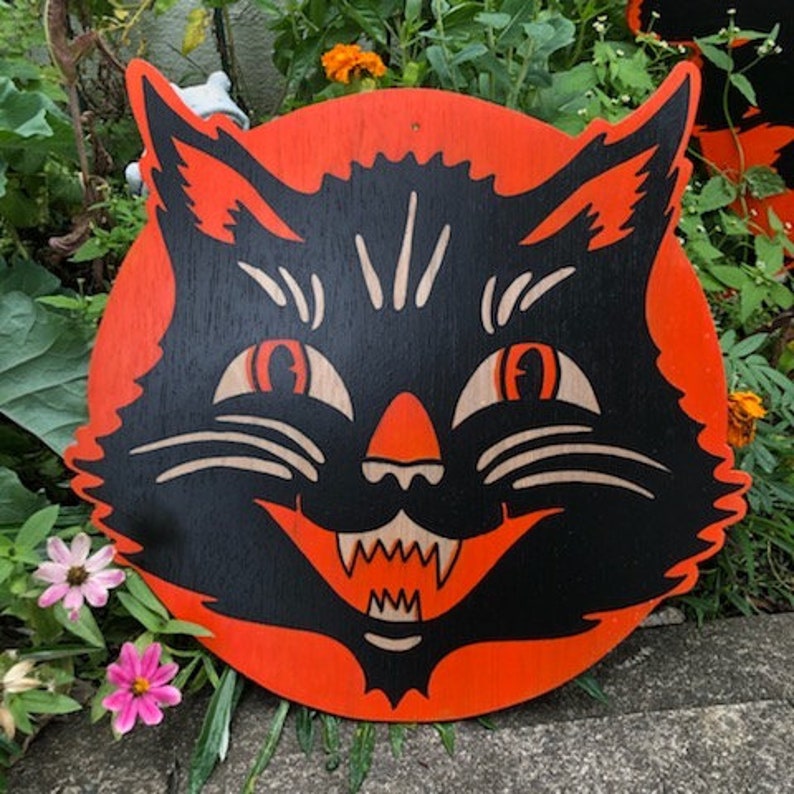 Handpainted Vintage Inspired BLACK CAT Halloween Decoration Etsy