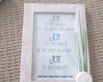 JOY Wall Decor WORD Art - Joy to the World - Jesus First, Others Second, Yourself Last Joy to the Fishes in the Deep Blue Sea