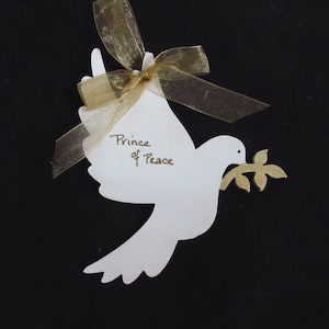 Christian Christmas Ornament White Dove Prince of Peace Olive Branch Peace on Earth Gold and White Ornaments