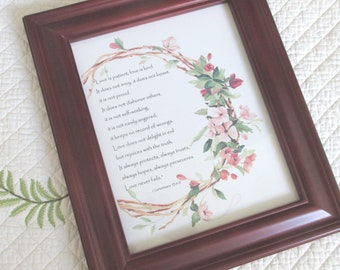 I Corinthians 13 Framed Art: Vintage Floral Christian Home Decor