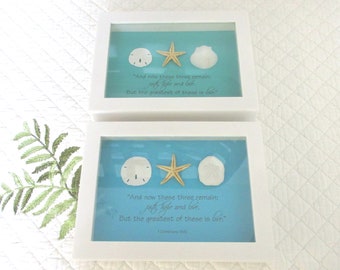 Coastal Christian Shadowbox Art: 1 Corinthians 13, Faith Hope Love