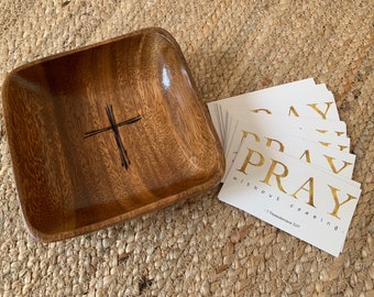 Christian Prayer Bowl Wooden Bowl with Prayer Cards Pray Without Ceasing