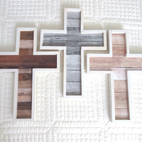 Wooden Cross Wood Cross Rustic Christian Wall Decor Nursery Decor Beach Decor Brown Wood Grey Wood Beadboard Cross Neutral Nursery