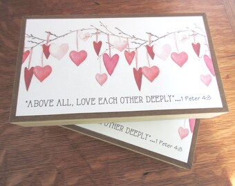 Christian Small Sign Above All, Love Each Other Deeply Shelf Sitter WORD Art Tiered Tray Sign Valentines Day Love Sign