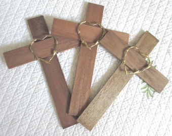 Vintage Wood Easter Cross with Gold Heart: Christian Home Decor
