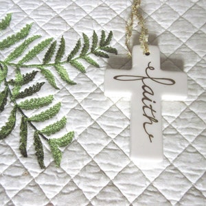 Christian Porcelain Faith Cross Ornament White and Gold Ceramic Porcelain Cross Ornament Faith Cross Gold Cross Small Cross Ornament image 3