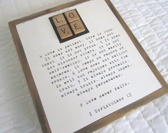 Love is Patient Wall Art WORD Art Christian Home Decor I Corinthians 13 Wedding Gift Anniversary Gift Valentine Gift