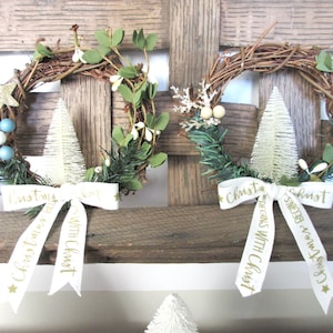 Christian Christmas Grapevine Wreath Christmas Begins with Christ Ribbon Mini-Wreath Kitchen Wreath Cubicle Wreath Dorm Wreath