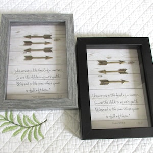 Psalm 127 Frame Like Arrows in Hands of a Warrior Brass Arrows Personalized Christian Father’s Day Gift Black Gray Shiplap Gifts for Dad