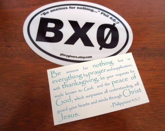 Christian Sticker BX0 - "Be anxious for nothing" car window decal, bumper sticker - White & Black Vinyl 4x6 Do Not Worry! Phil 4:6
