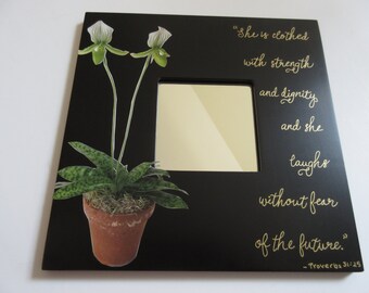 Valentines Day Gifts for Mom She Laughs Mirror w/ Orchid Black Mirror White w/ Green and Gold with Bible Verse Proverbs 31