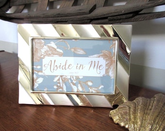 Abide in Me Christian Art: Gray Blue Toile in Silver Frame