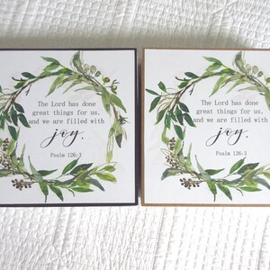 Filled with Joy Wall Art WORD Art Shelf Art The Lord Has Done Great Things Psalm 126:3 Neutral Decor Wreath with Bible Verse Shadowbox