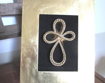 Vintage Florentine Gold Easter Cross Frame: Black Velvet Backing, Italian Decor
