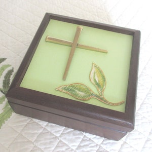 Vintage Wooden Valet Box: Gold Nail Cross, Desk Organizer