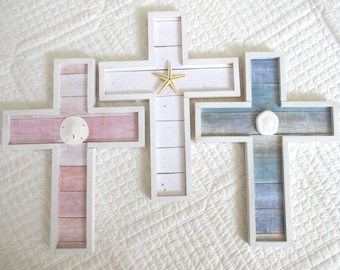 Driftwood Cross: Shiplap Wood, Beachy Nursery Decor
