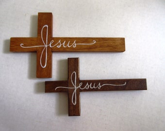 Wooden Cross with Handpainted Jesus Christian Cross Stained Wood Cross Handpainted Cross Confirmation Gift Baptism Gift Wedding Gift