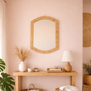 Espejo de rafia marroquí de forma rectangular