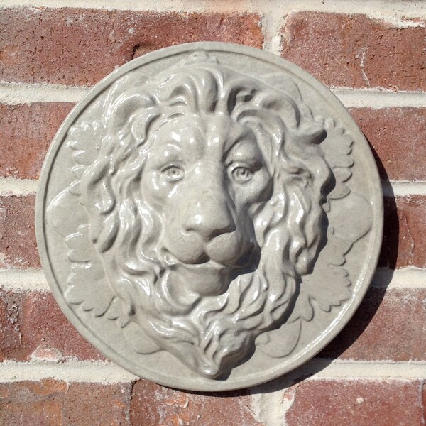 Concrete Lion Face Plaque - gray
