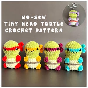 No Sew Tiny Hero Turtle Crochet Pattern PDF, Amigurumi Turtle Keychain Tutorial