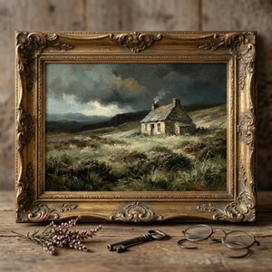 Stormy Scottish Highlands Landscape Impasto Oil Painting Style - Brooding Isle of Skye Cottage Print