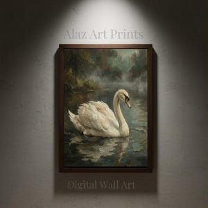 Moody Vintage Swan Oil Painting Print – Dark Academia Pond Art (Digital Download) | CAP26