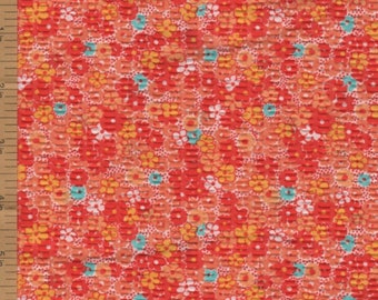 2 1/3 yd Tutti Fruitti Textured Plisse Fabric - floral calico orange peach yellow red - poly/cotton for summer clothing - seersucker