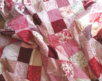 Red and White Made to Order Patchwork Quilt - Custom made for you - Any size twin queen king