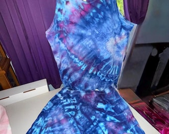 Blue Cosmos Spiral Tie Dye Tank Top and Shorts Set – hand-dyed