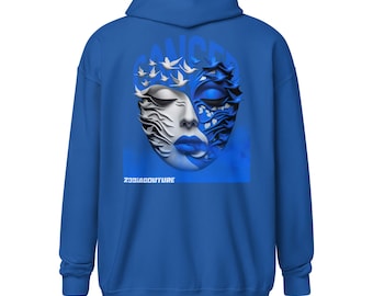 Sudadera con capucha y cremallera unisex de mezcla gruesa con diseño del zodiaco Cáncer