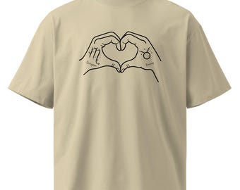 Camiseta unisex de cuello alto extragrande orgánica con la pareja del zodíaco Escorpio y Tauro