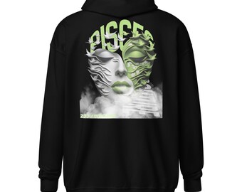 Sudadera con capucha y cremallera unisex de mezcla gruesa con diseño del zodiaco Piscis