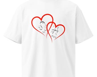 Camiseta unisex de cuello alto extragrande orgánica con emparejamiento del zodíaco Leo y Piscis