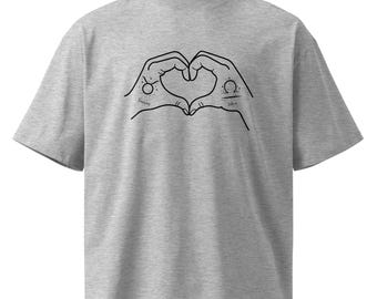 Camiseta unisex de cuello alto extragrande orgánica con la pareja de Tauro y Libra