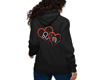Sudadera unisex con capucha ecológica raglán con el signo del zodiaco Leo y Virgo, San Valentín, vamos juntos
