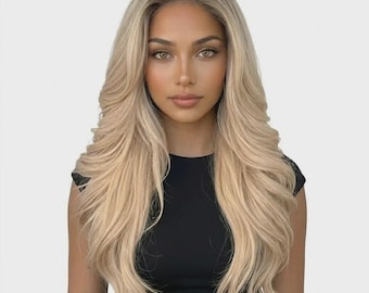 HD Lace Front Perücke, Ombre Blonde, 26 "Lange gewellte Kunsthaar, Kleber weniger Perücke