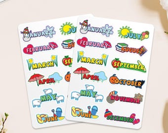 Monthly Planner Stickers | Months of the Year Functional Calendar Stickers